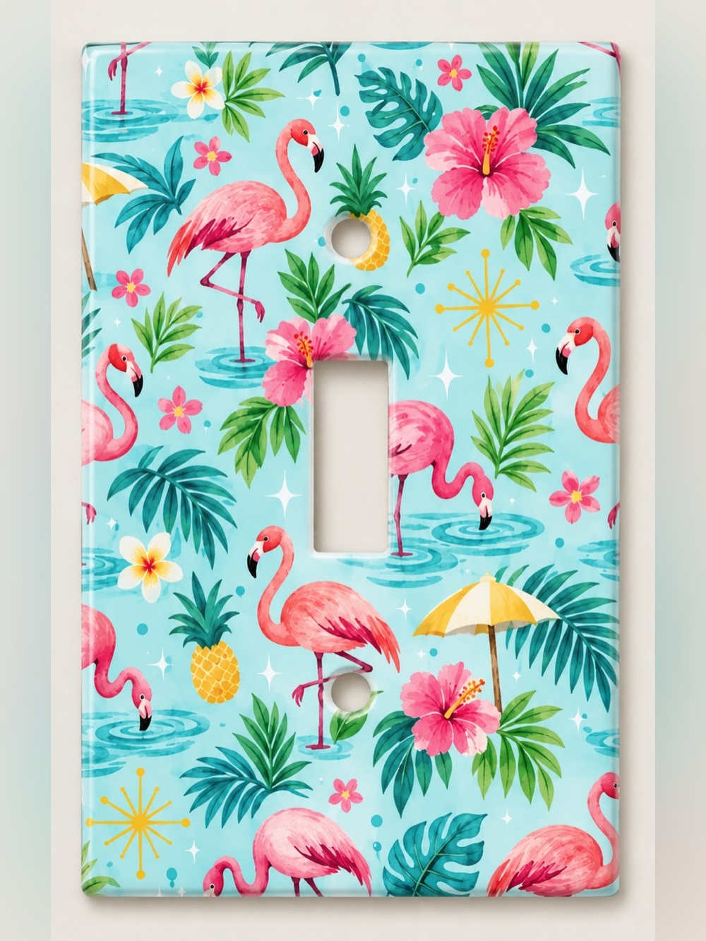Pink Flamingo Tropical Light Switch Cover Hibiscus Palm Beach Summer Decor